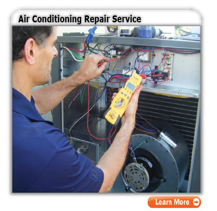 air conditioning repair technician working on the AC system troubleshooting